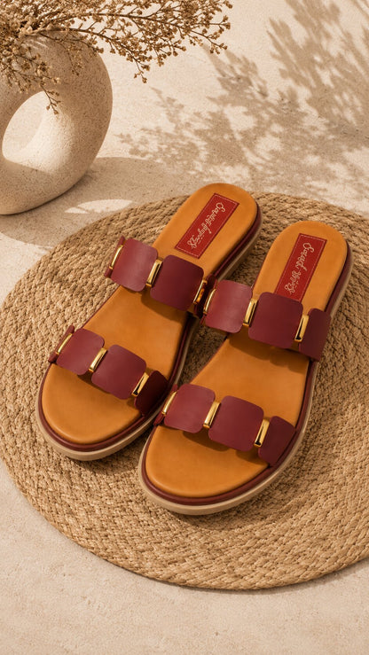 Ruby Gold Double Strap Comfort Slides