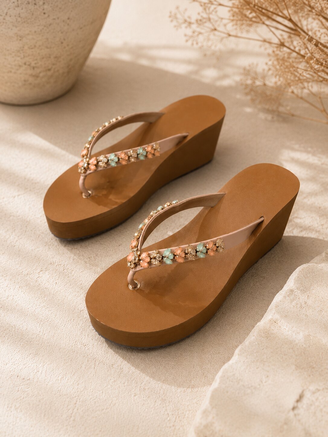 Blush Bloom Wedge Sandals