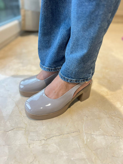 Mocha Gloss Slingback Block Heels