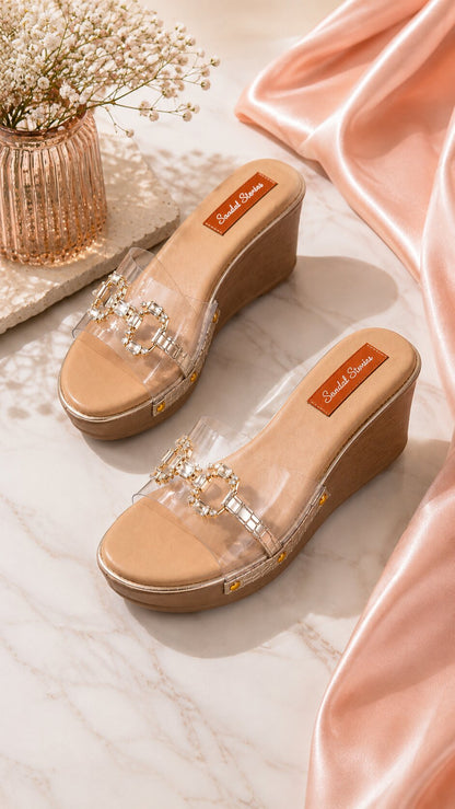 Crystal Chain Luxe Wedges – Nude | 2.5 Inches