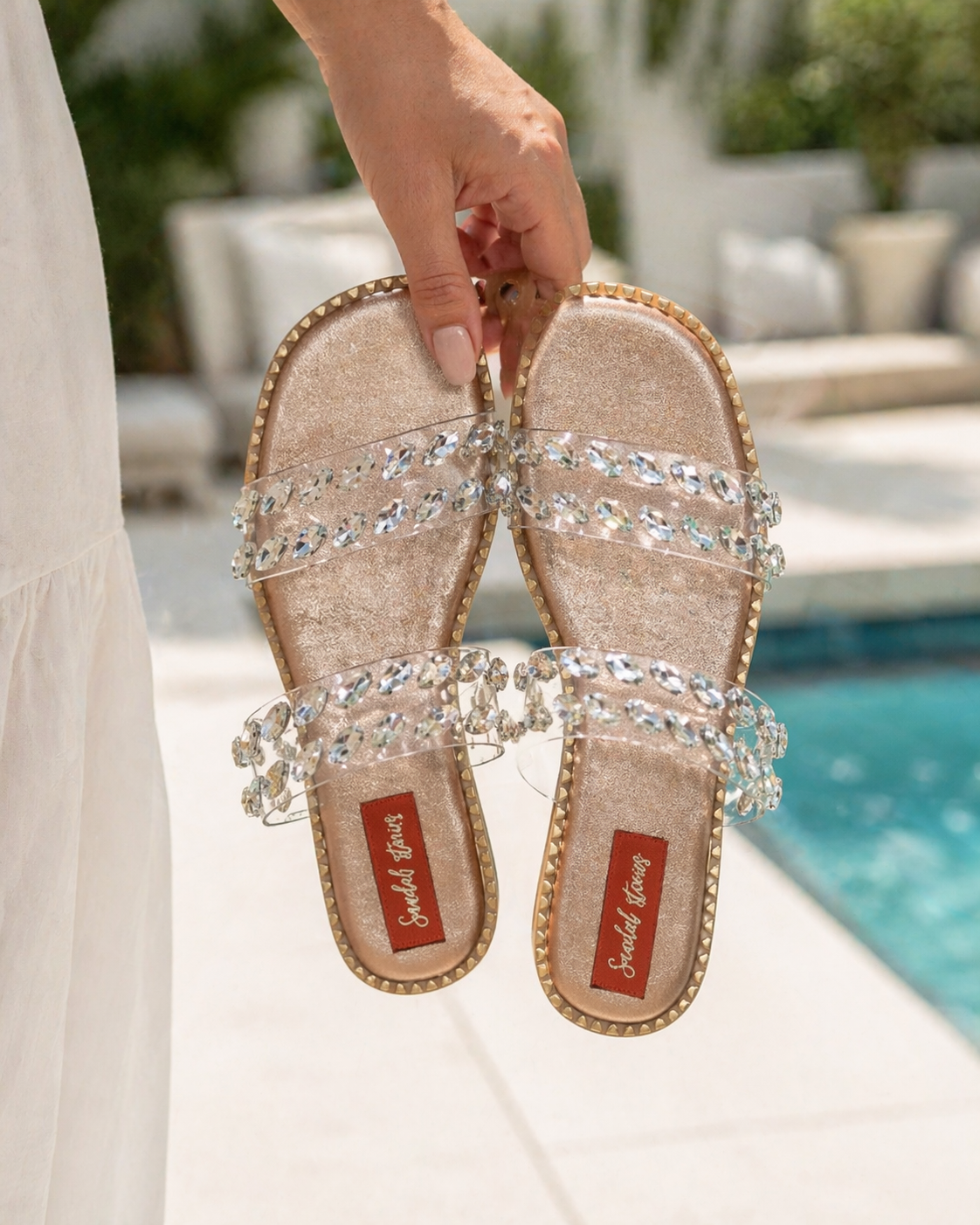 Royal Crystal Double-Strap Rose Gold Flats