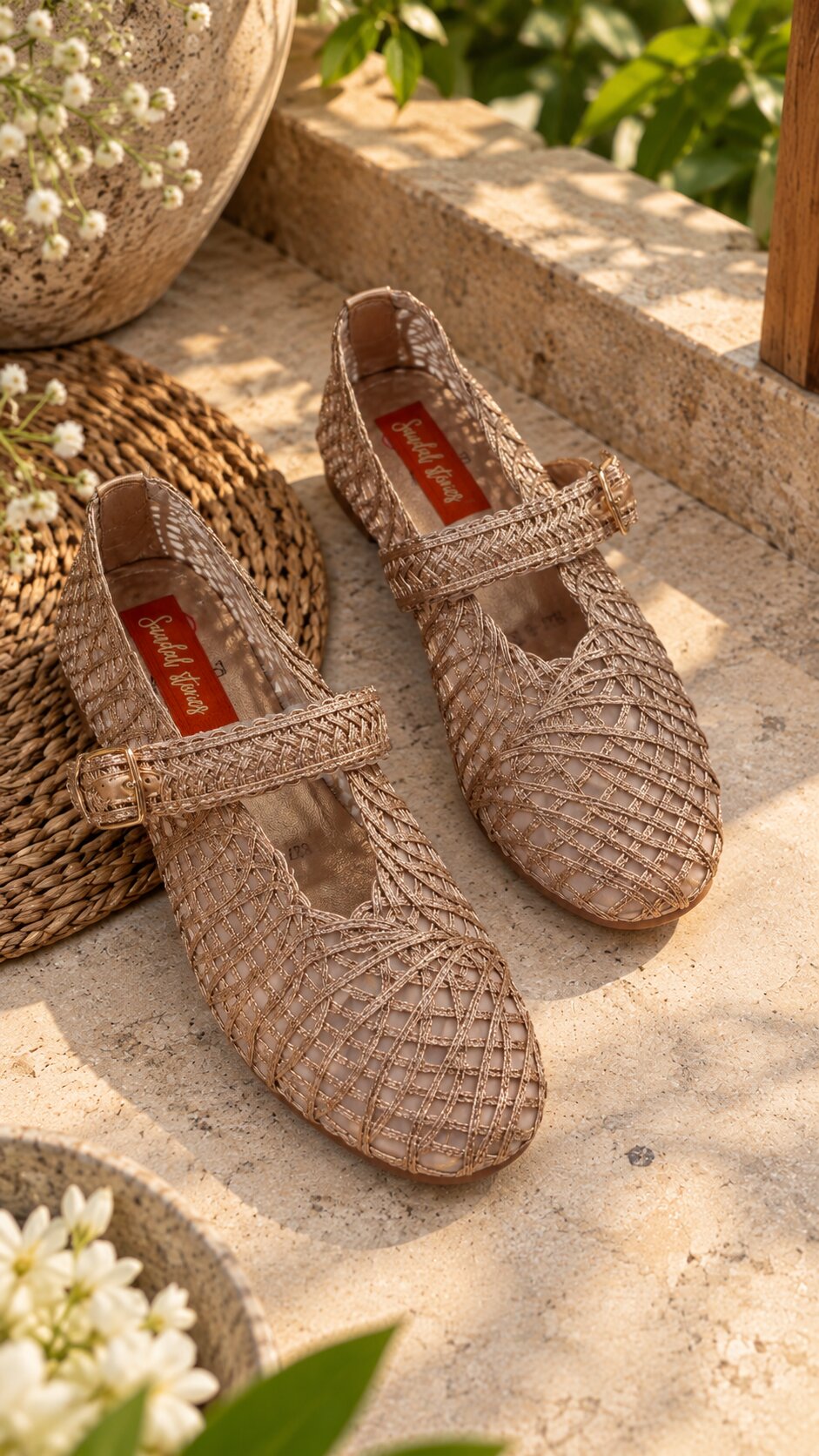 Rose Gold Muse Woven Mules
