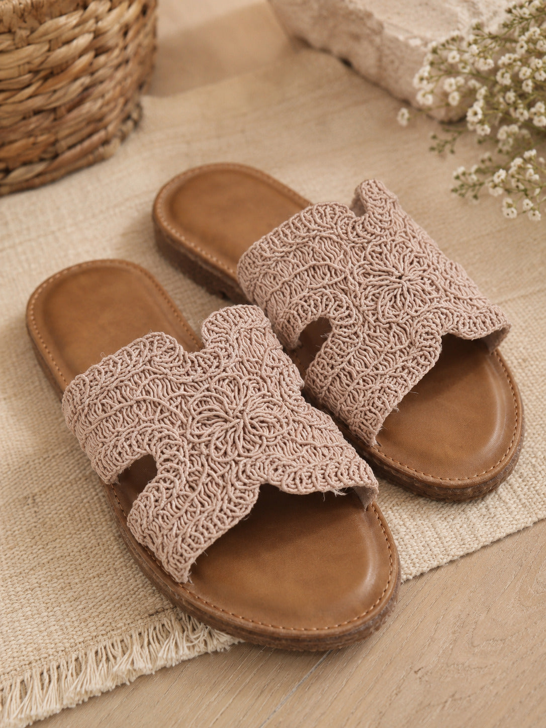 Pink Crochet Ease Comfort Flats