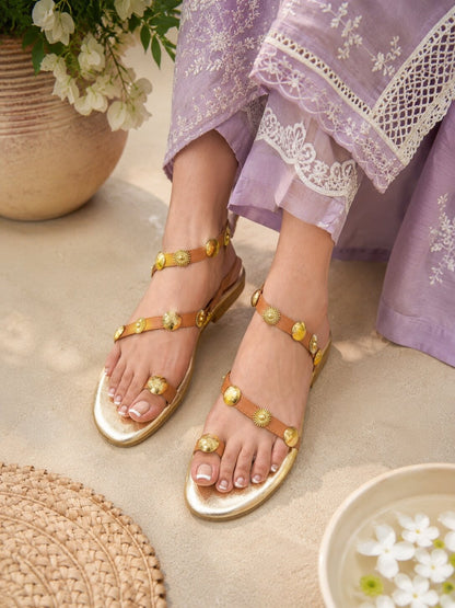 Golden Bloom Studded Anklet Flats