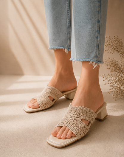 Ivory Crochet Muse Block Heels | 1.5 Inches