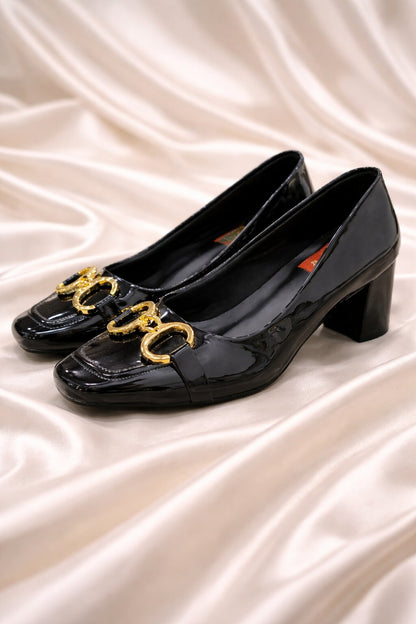 Midnight Luxe Patent Chain Block Heels - 2.5 Inch | 2.5 Inches
