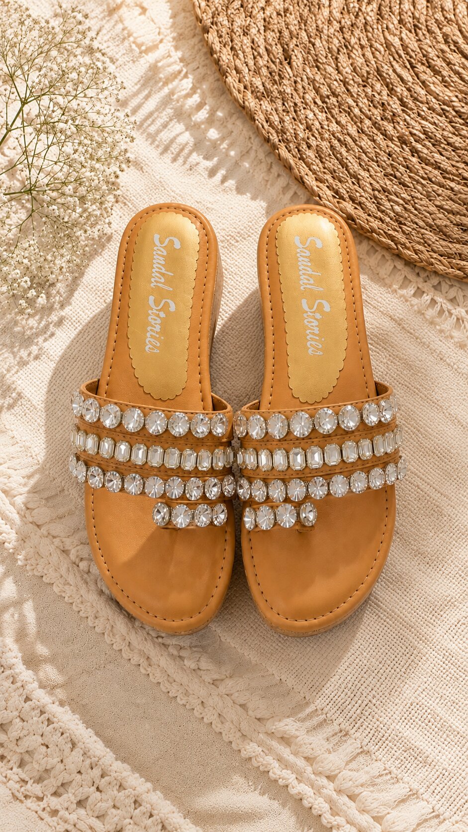 Beige Diamond Embellished Thumb Wedges | 2 Inches