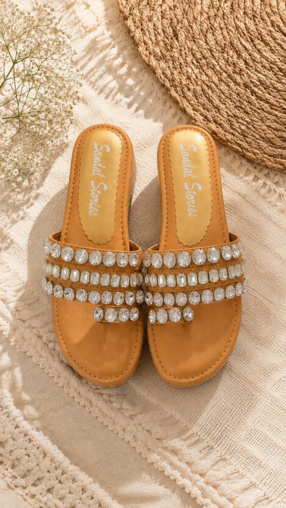 Beige Diamond Embellished Thumb Wedges | 2 Inches