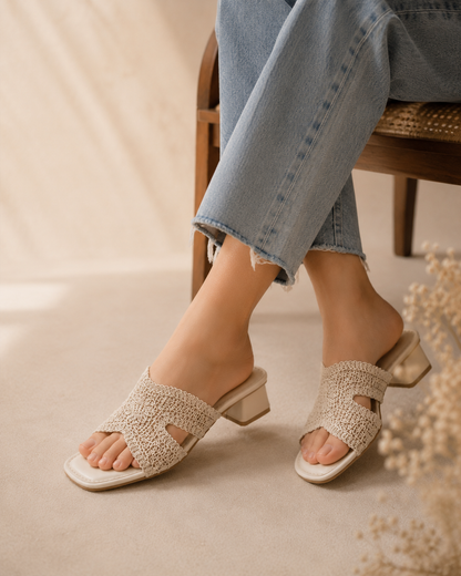 Ivory Crochet Muse Block Heels | 1.5 Inches