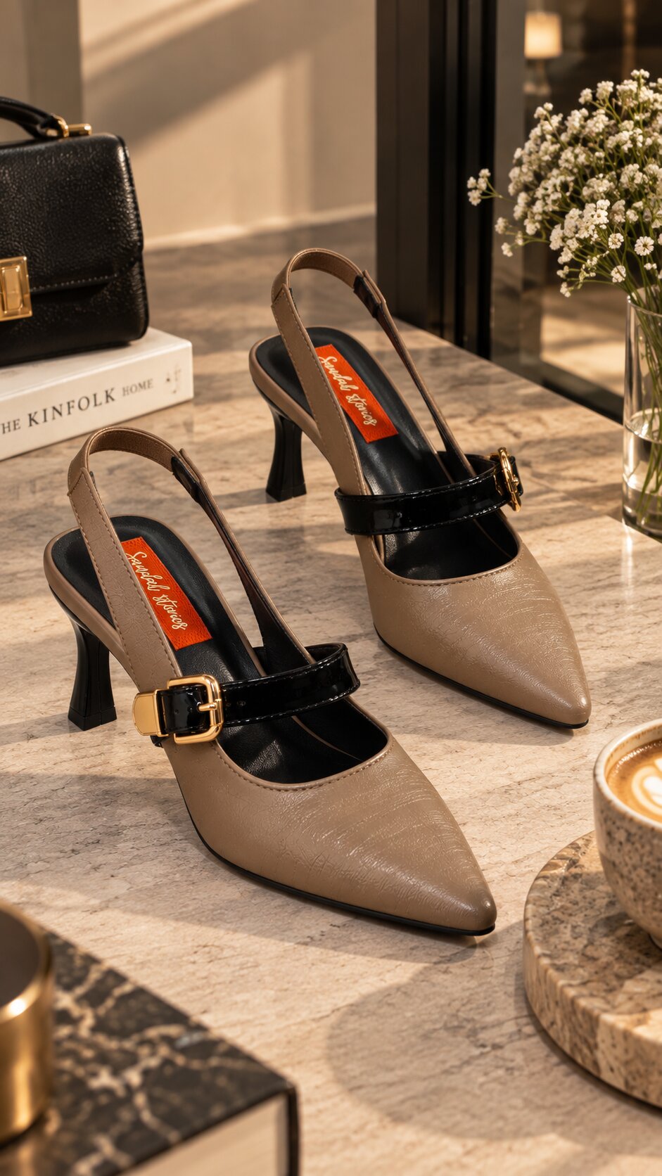 Taupe Parisian Buckle Slingback Heels