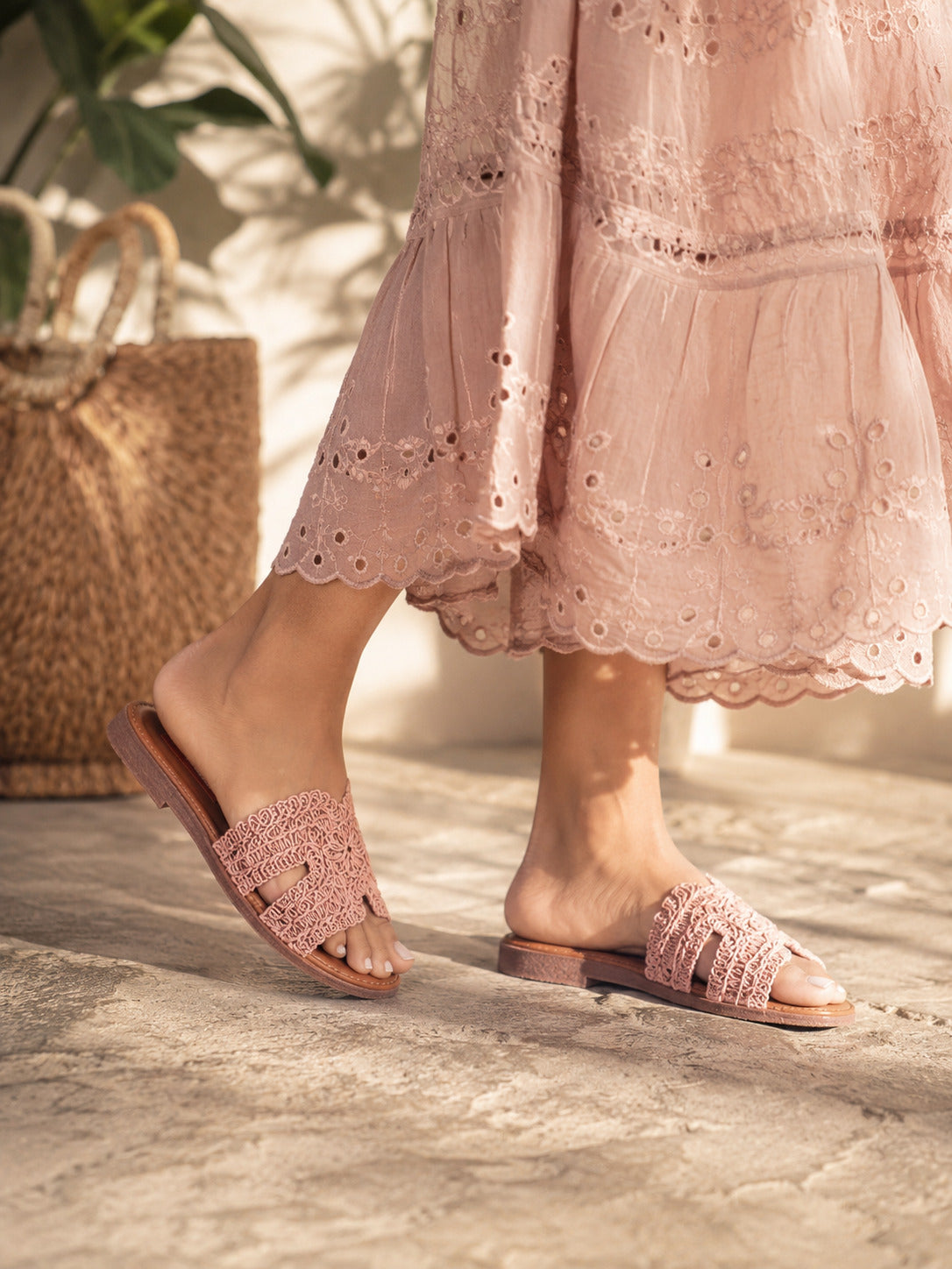 Pink Crochet Ease Comfort Flats