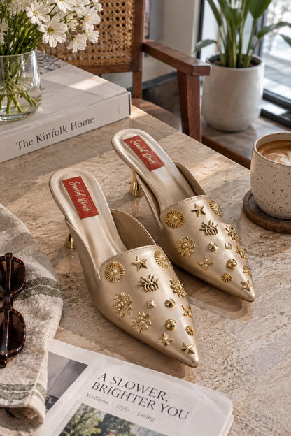 Champagne Gold Star Embellished Kitten Heel | 2 Inches