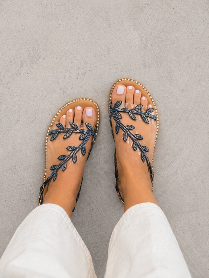 Midnight Bloom Transparent Strap Anklet Flats