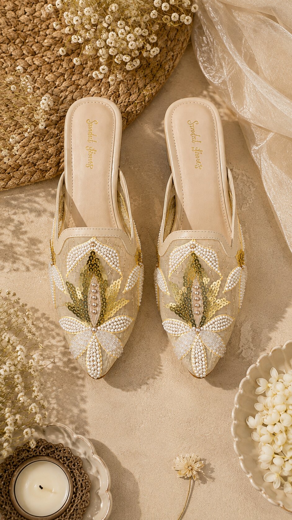 Ivory Bloom Mesh Embroidered Block Heels | 2 Inch