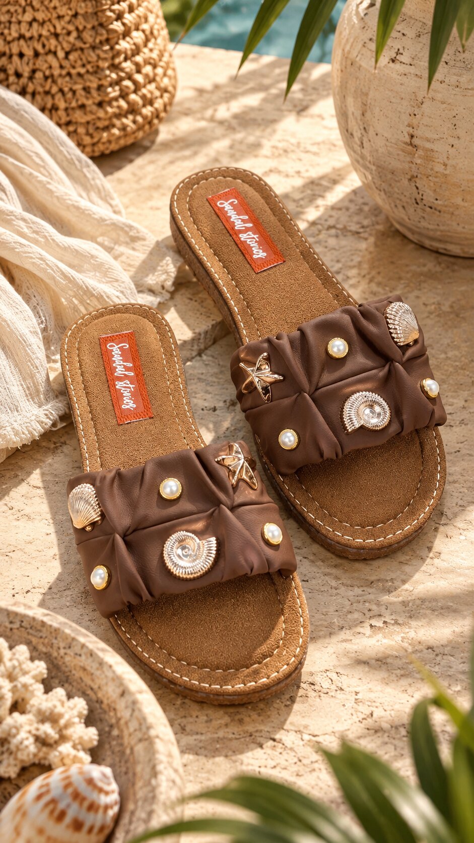 Mocha Seashell Luxe Star Comfort Flats