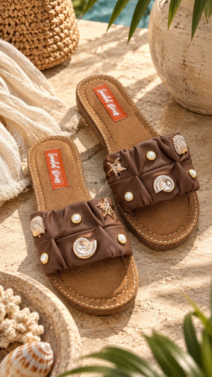 Mocha Seashell Luxe Star Comfort Flats