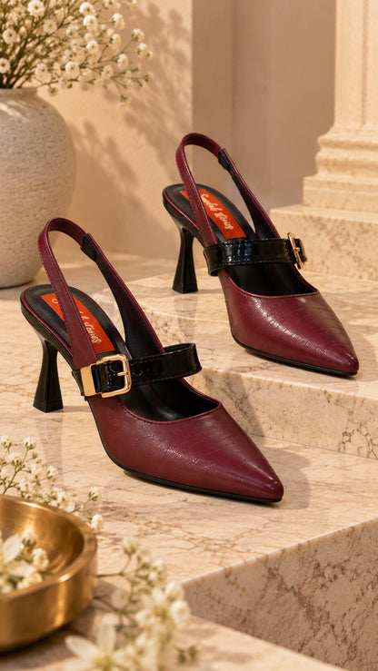 Burgundy Luxe Buckle Slingback Heels | 2 Inches