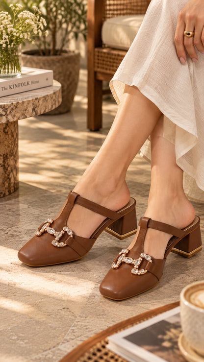Mocha Jewel Mary Jane Block Heels | 2.5 Inches