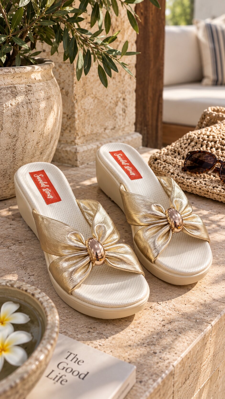 Golden Bloom Bow Comfort Slides | 2 Inches