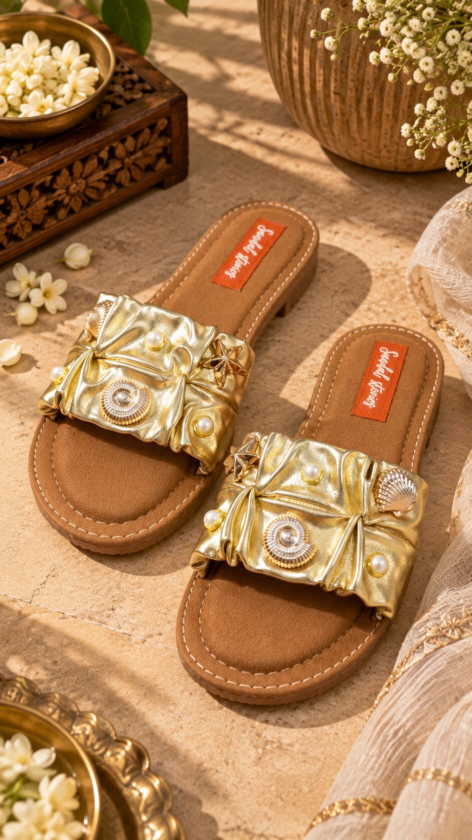 Golden Noor Embellished Comfort Flats
