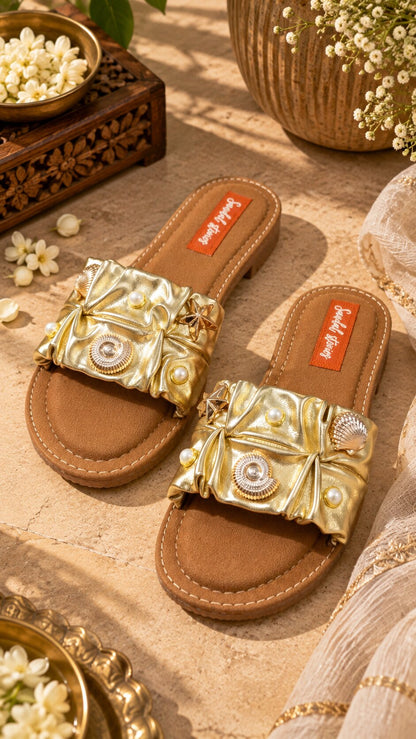 Golden Noor Embellished Comfort Flats
