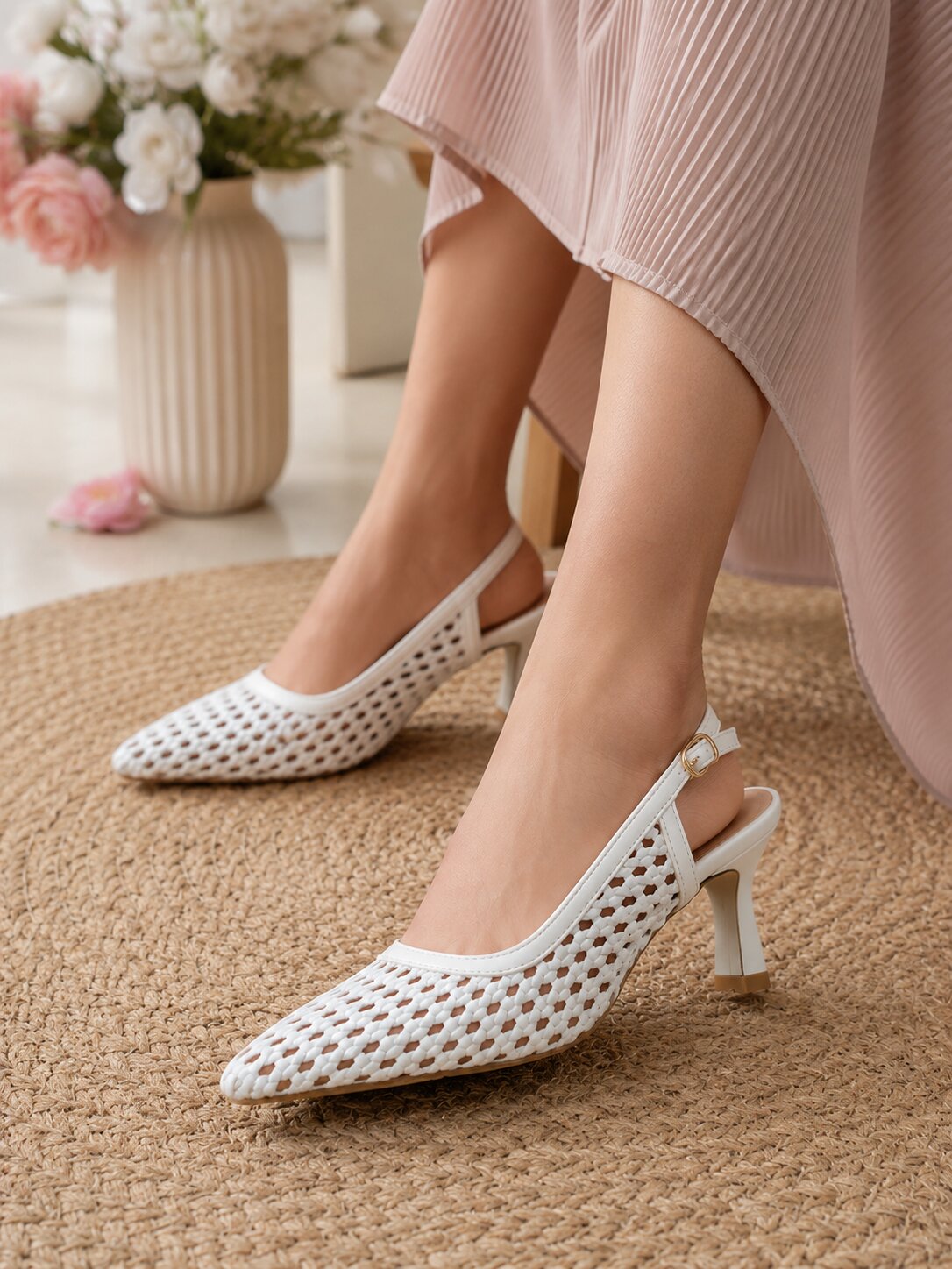 Ivory Grace Woven Slingback Heels