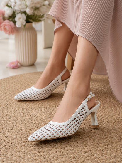 Ivory Grace Woven Slingback Heels