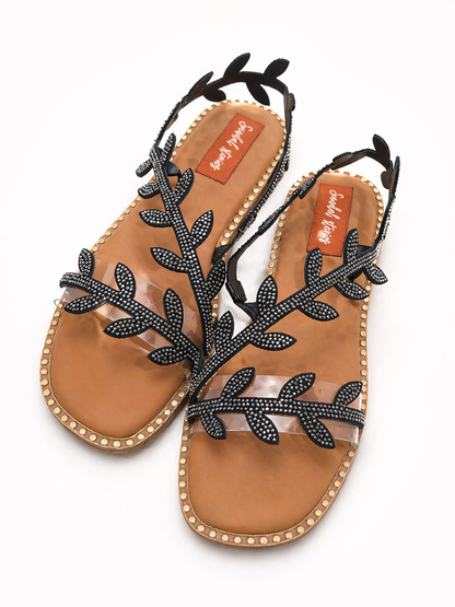 Midnight Bloom Transparent Strap Anklet Flats