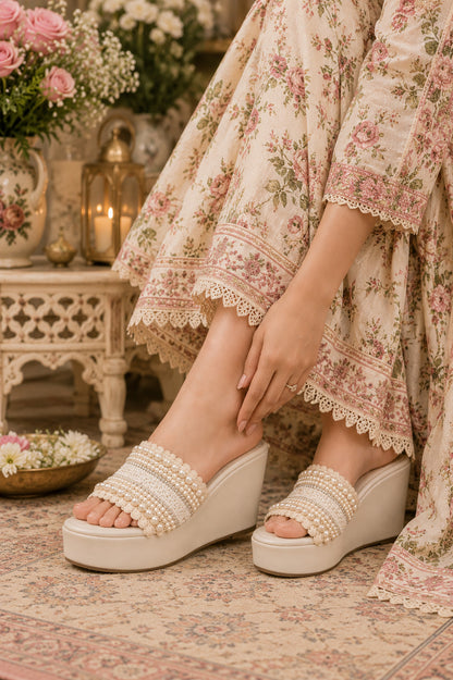 Ivory Pearl Petal Luxe Wedges | 4 Inches