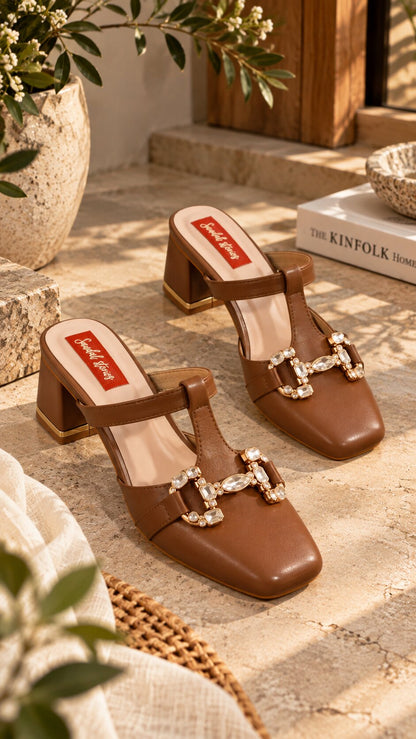 Mocha Jewel Mary Jane Block Heels | 2.5 Inches