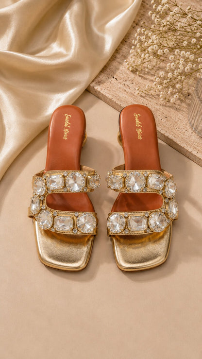Crystal Diamond C Shape Block Heels - 2.5 Inches