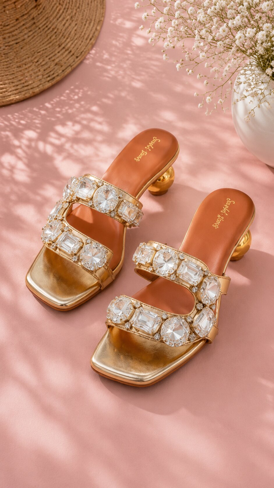 Crystal Diamond C Shape Block Heels - 2.5 Inches