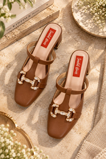Mocha Jewel Mary Jane Block Heels | 2.5 Inches