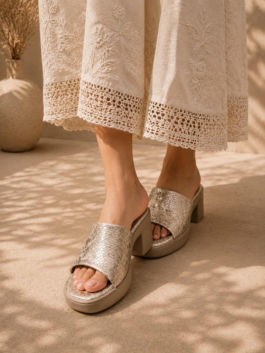 Snake Texture Block Heels | 2.5 Inches