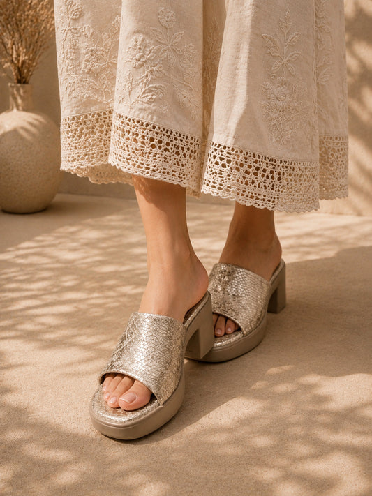 Snake Texture Block Heels
