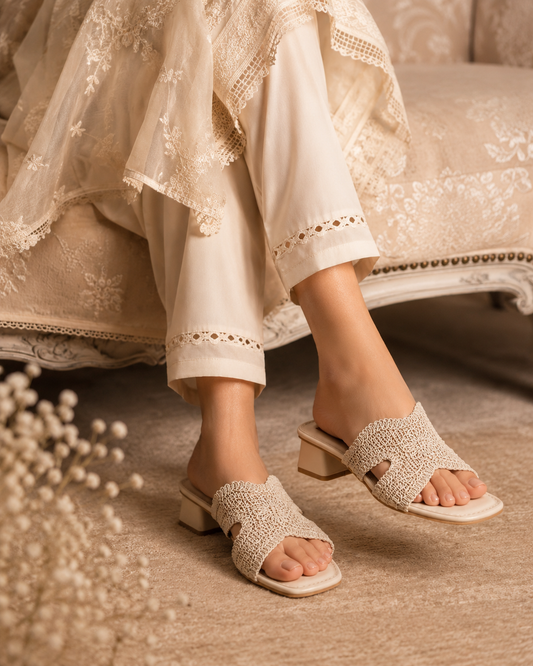 Ivory Crochet Muse Block Heels