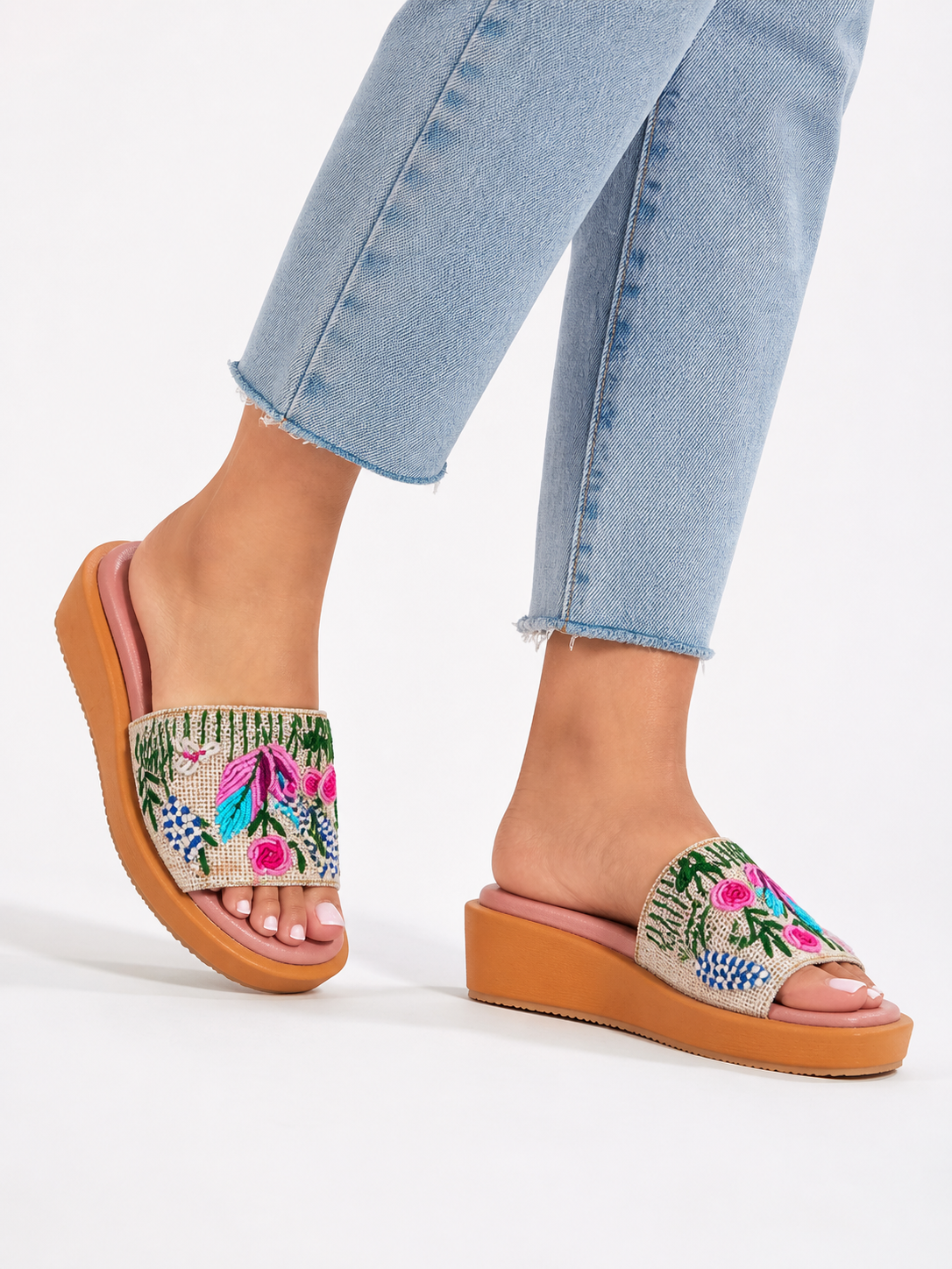 Floral Embroidered Comfort Wedges