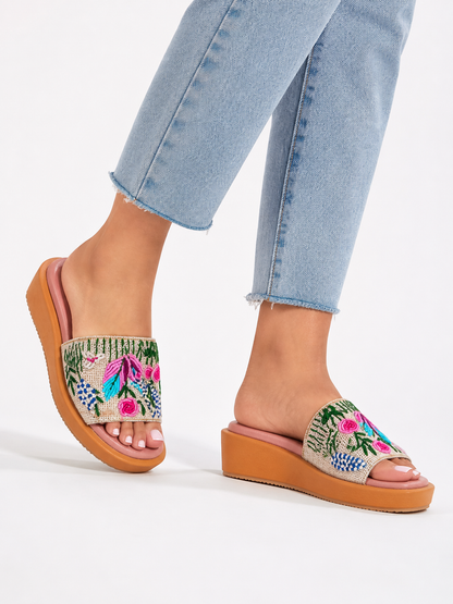 Floral Embroidered Comfort Wedges
