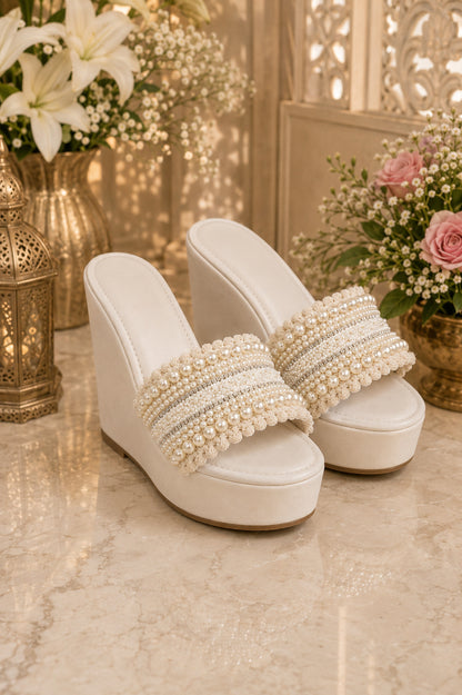 Ivory Pearl Petal Luxe Wedges | 4 Inches