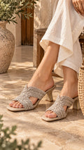 Beige Bloom Woven Heels | 2 Inches