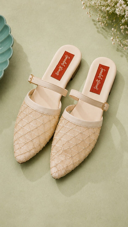 Ivory Mesh Pointed Mules - 1 Inch