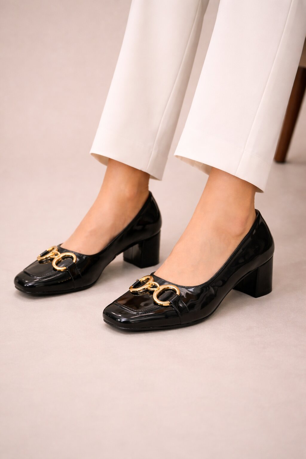Midnight Luxe Patent Chain Block Heels - 2.5 Inch | 2.5 Inches