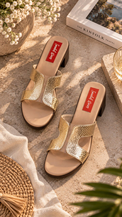 Golden Mirage Block Heels | 2.5 Inches