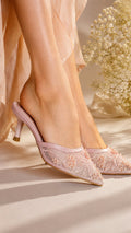 Pearl Bloom Embroidered Kitten Heels - Pink