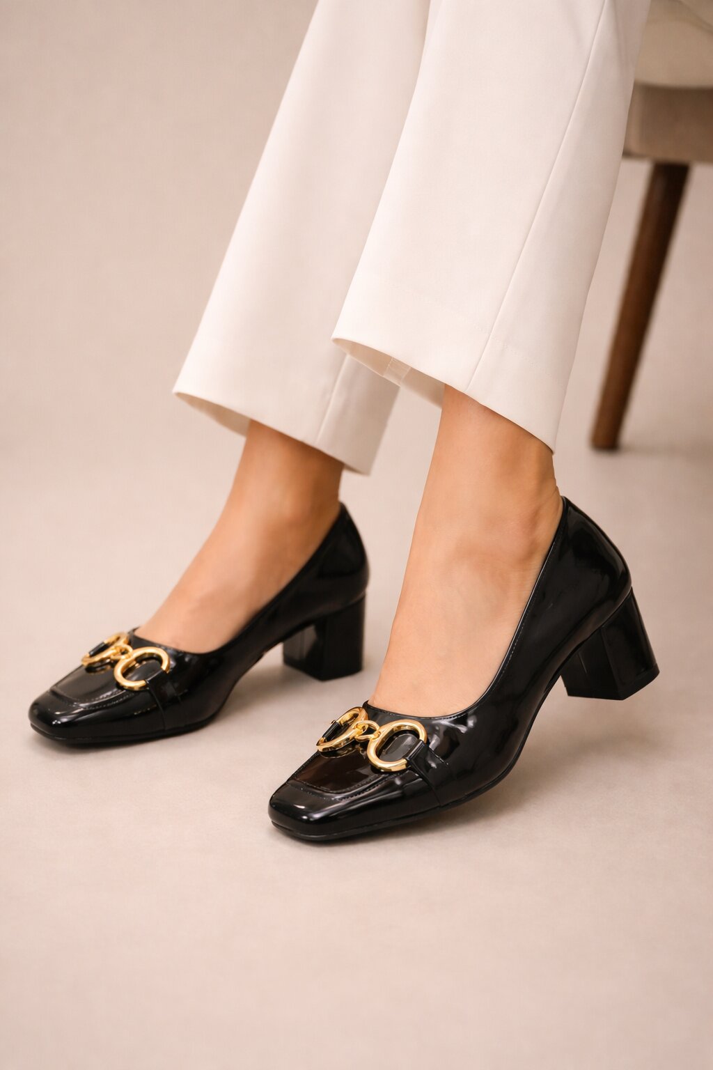 Midnight Luxe Patent Chain Block Heels - 2.5 Inch | 2.5 Inches