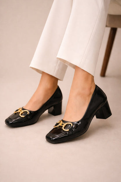 Midnight Luxe Patent Chain Block Heels - 2.5 Inch | 2.5 Inches