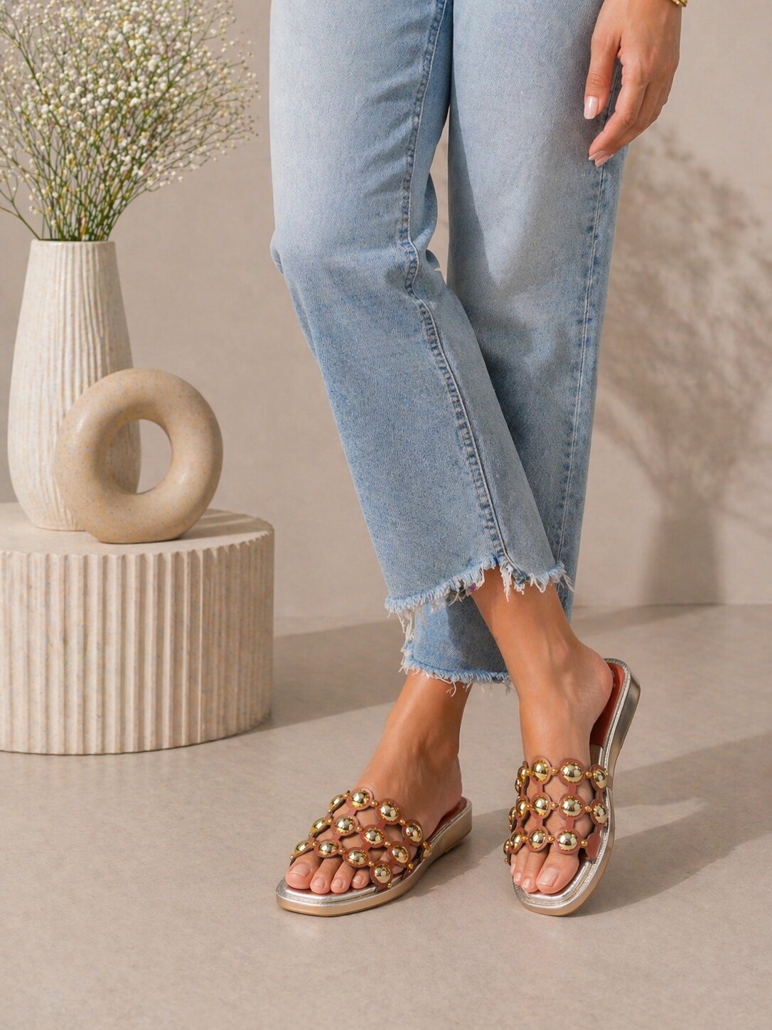 Golden Aura Studded Platform Wedges - 1 Inch