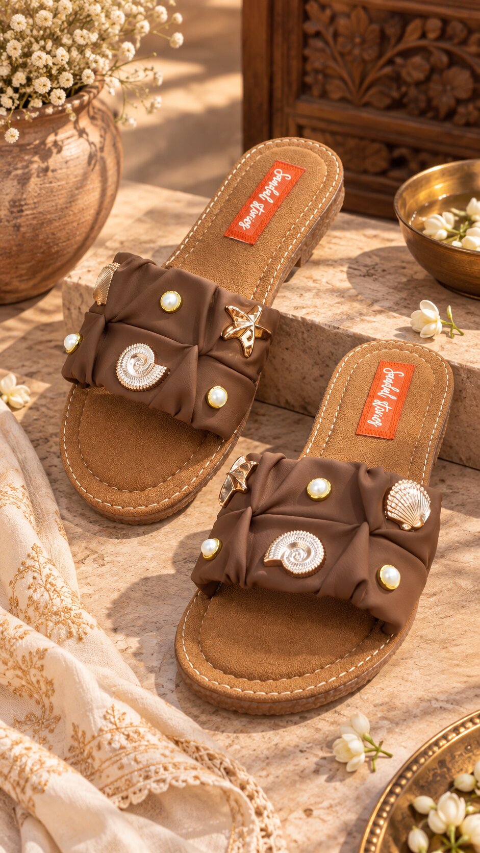 Mocha Seashell Luxe Star Comfort Flats