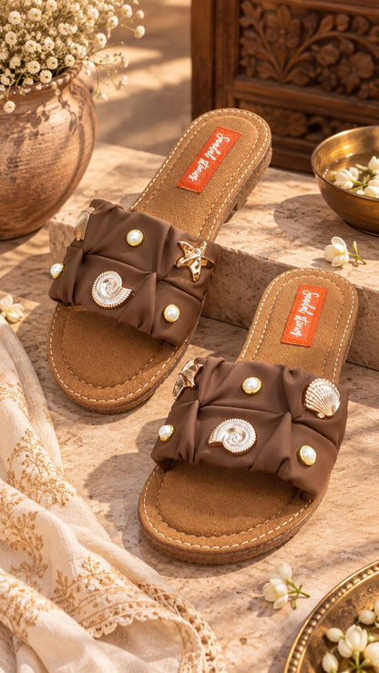 Mocha Seashell Luxe Star Comfort Flats