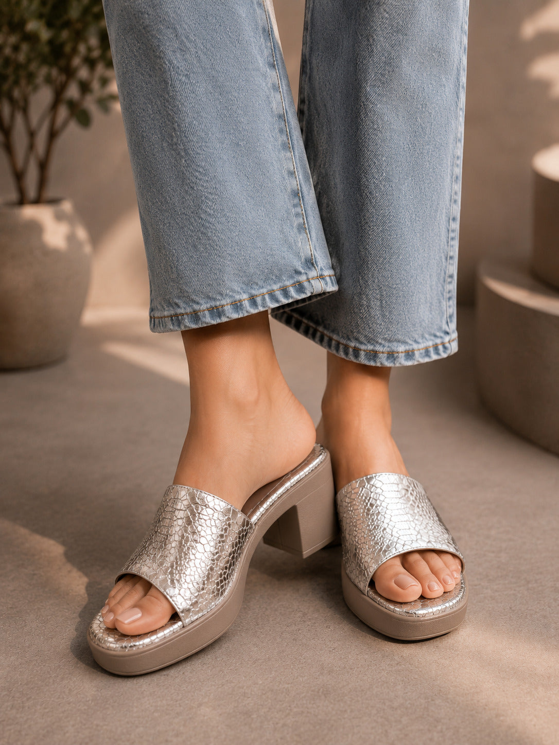 Snake Texture Block Heels | 2.5 Inches